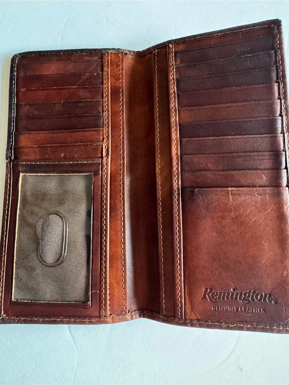 Vintage Remington Brown Leather Wallet with Brass Accent